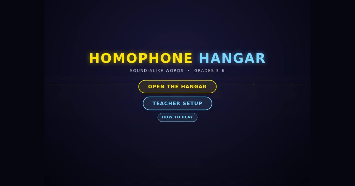 Homophone Hangar title screen