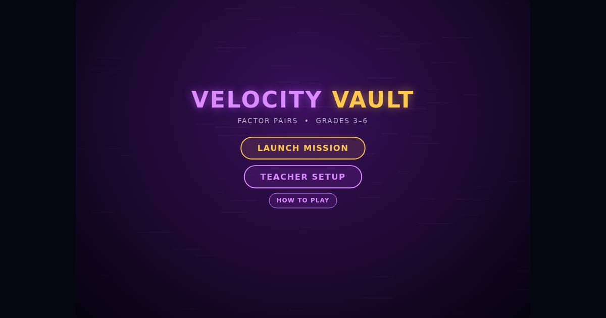 Velocity Vault title screen